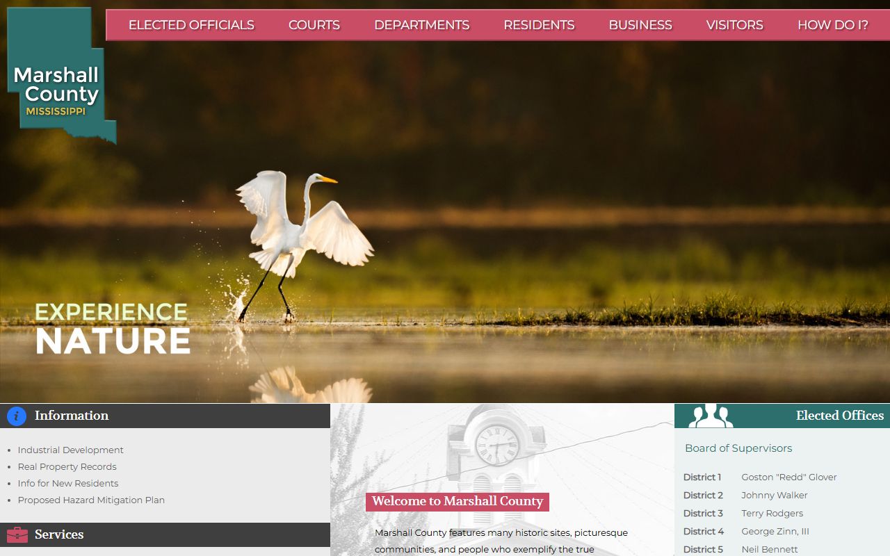 Marshall County website homepage used to reach traffic court records offices