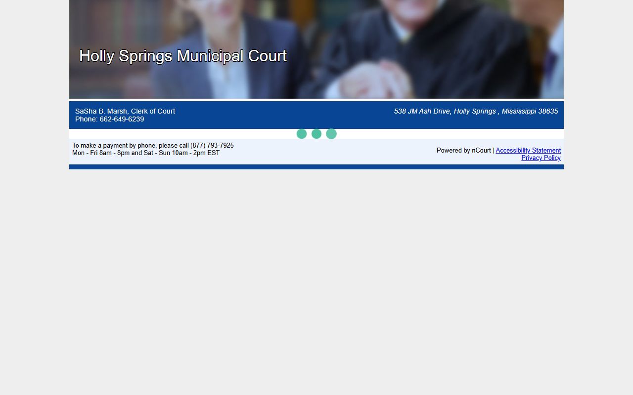 nCourt online payment page for Marshall County Holly Springs traffic citations