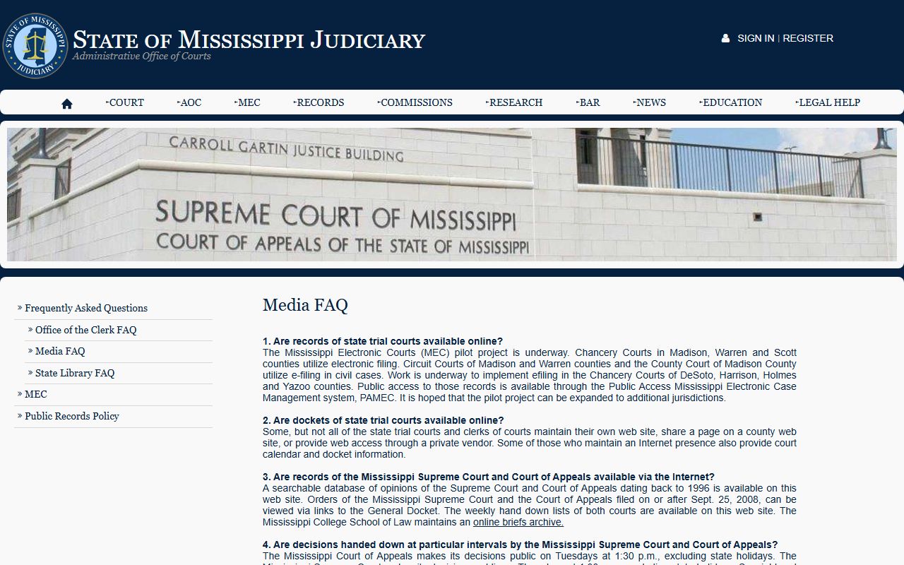 Mississippi Judiciary media page on Marshall County inmate and court record access