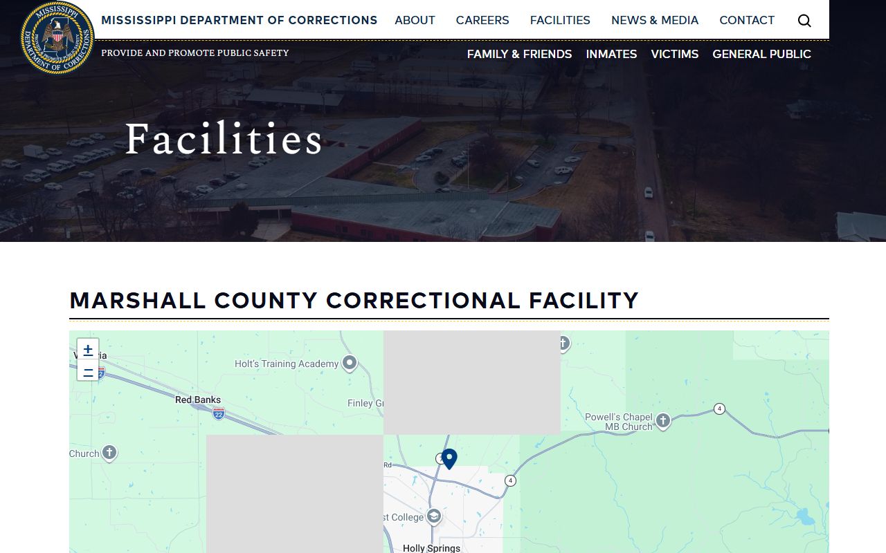MDOC Marshall County Correctional Facility page with capacity and custody details