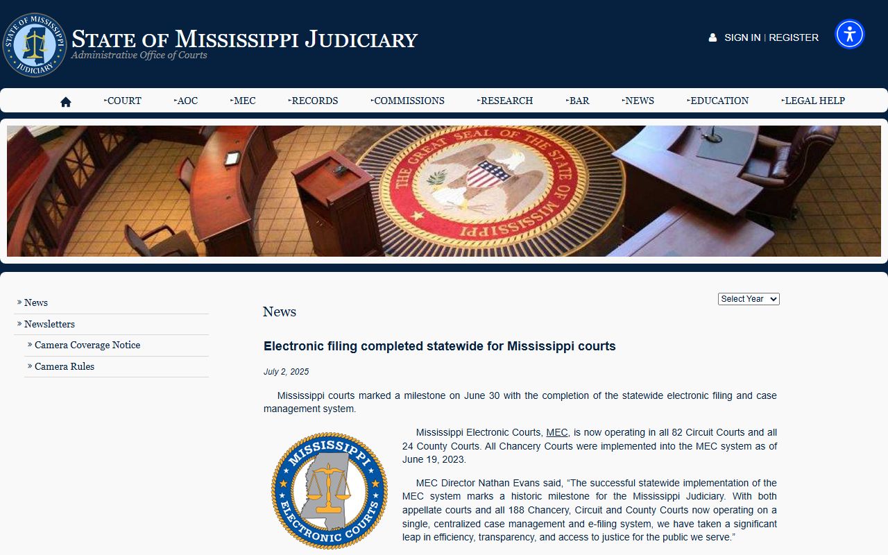 Mississippi statewide electronic filing news tied to Marshall County inmate court records