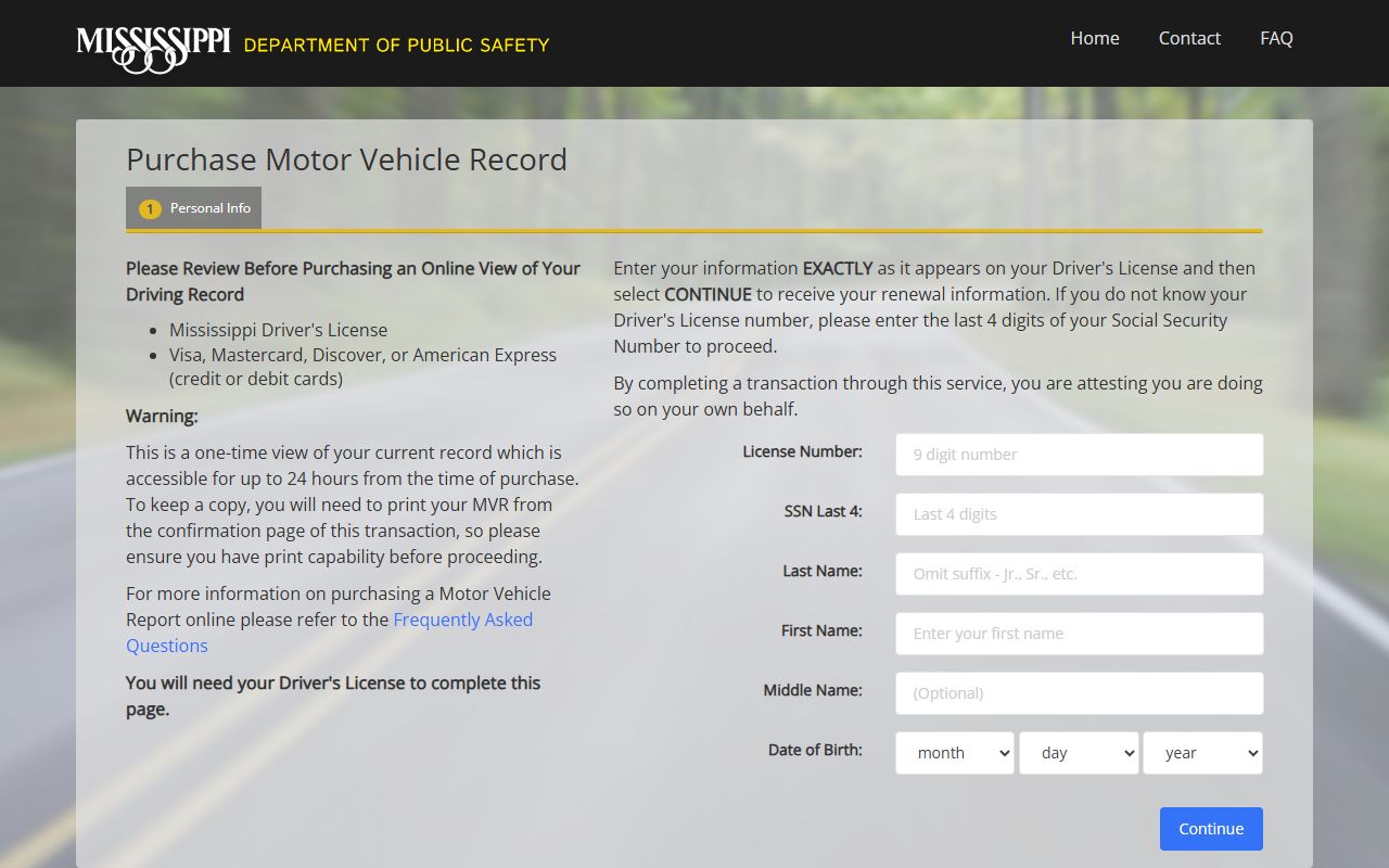 Mississippi online MVR portal referenced on the Marshall County inmate records page