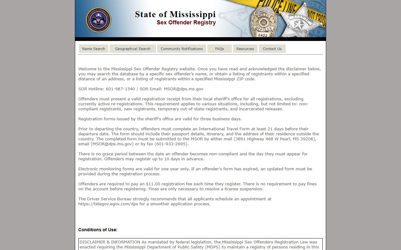 Mississippi sex offender registry search covering Marshall County
