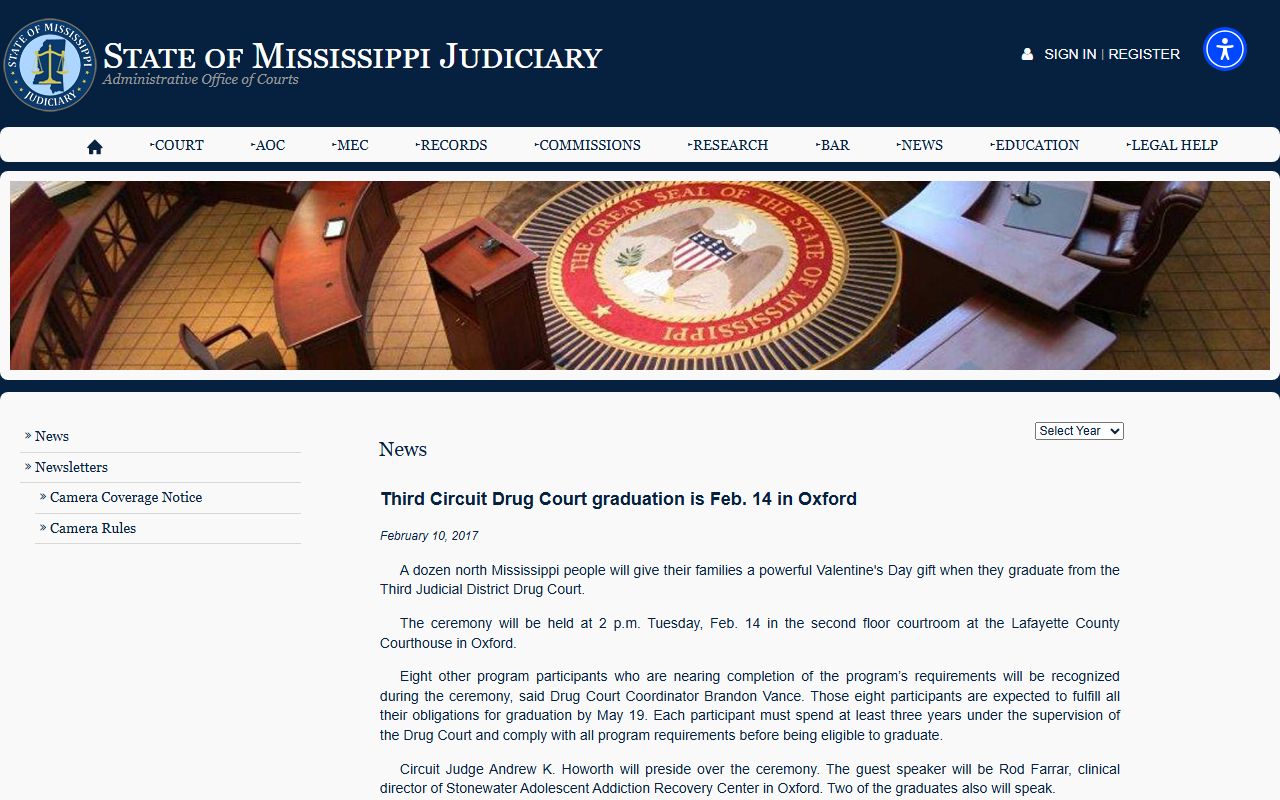 Marshall County charge records, Mississippi Judiciary Third District drug court report