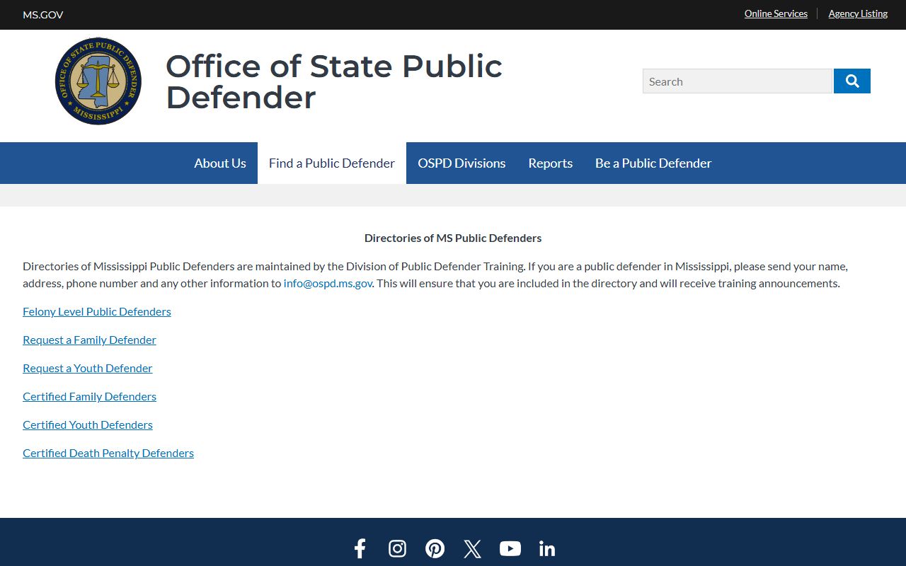 Marshall County arrest charge records, Mississippi public defender directory page