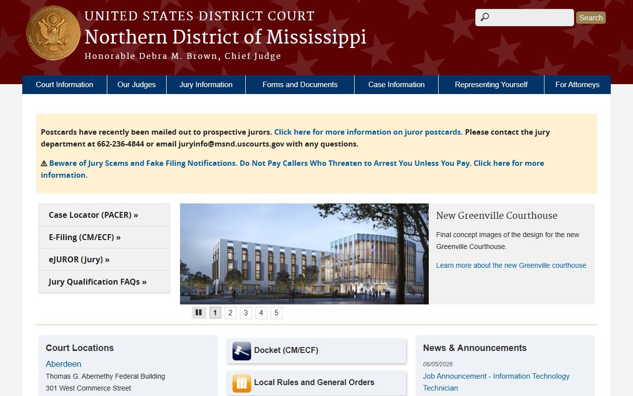 Marshall County federal charge records, U.S. District Court Northern District of Mississippi site