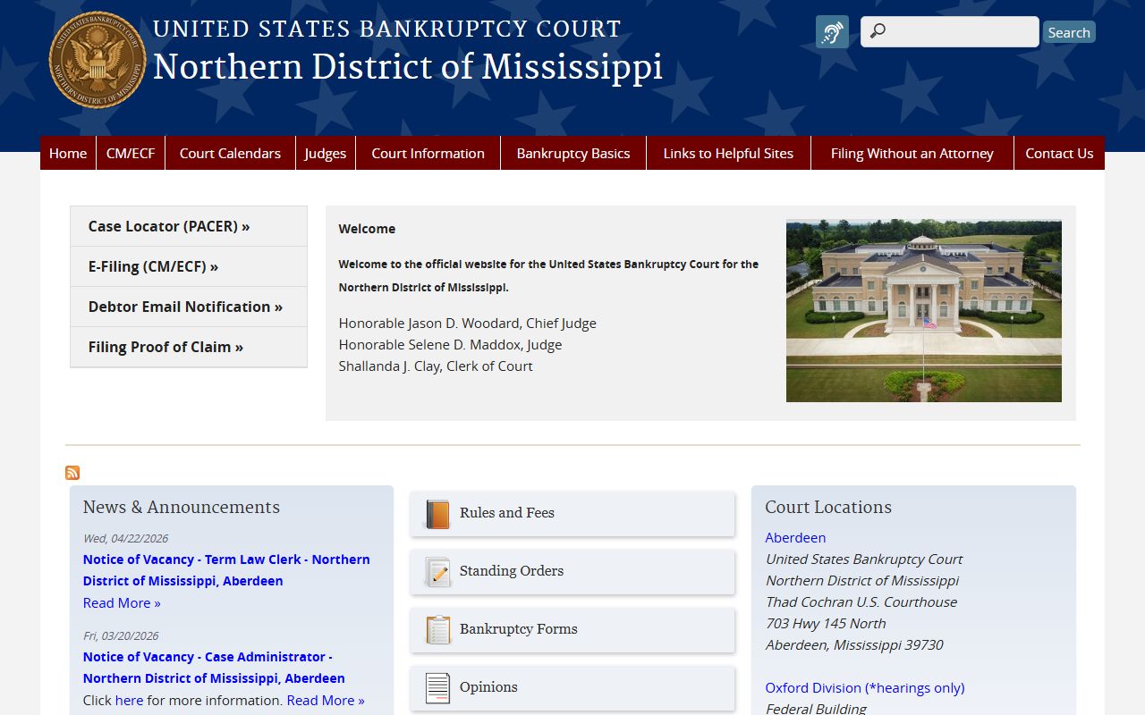 U.S. Bankruptcy Court for the Northern District of Mississippi serving Marshall County