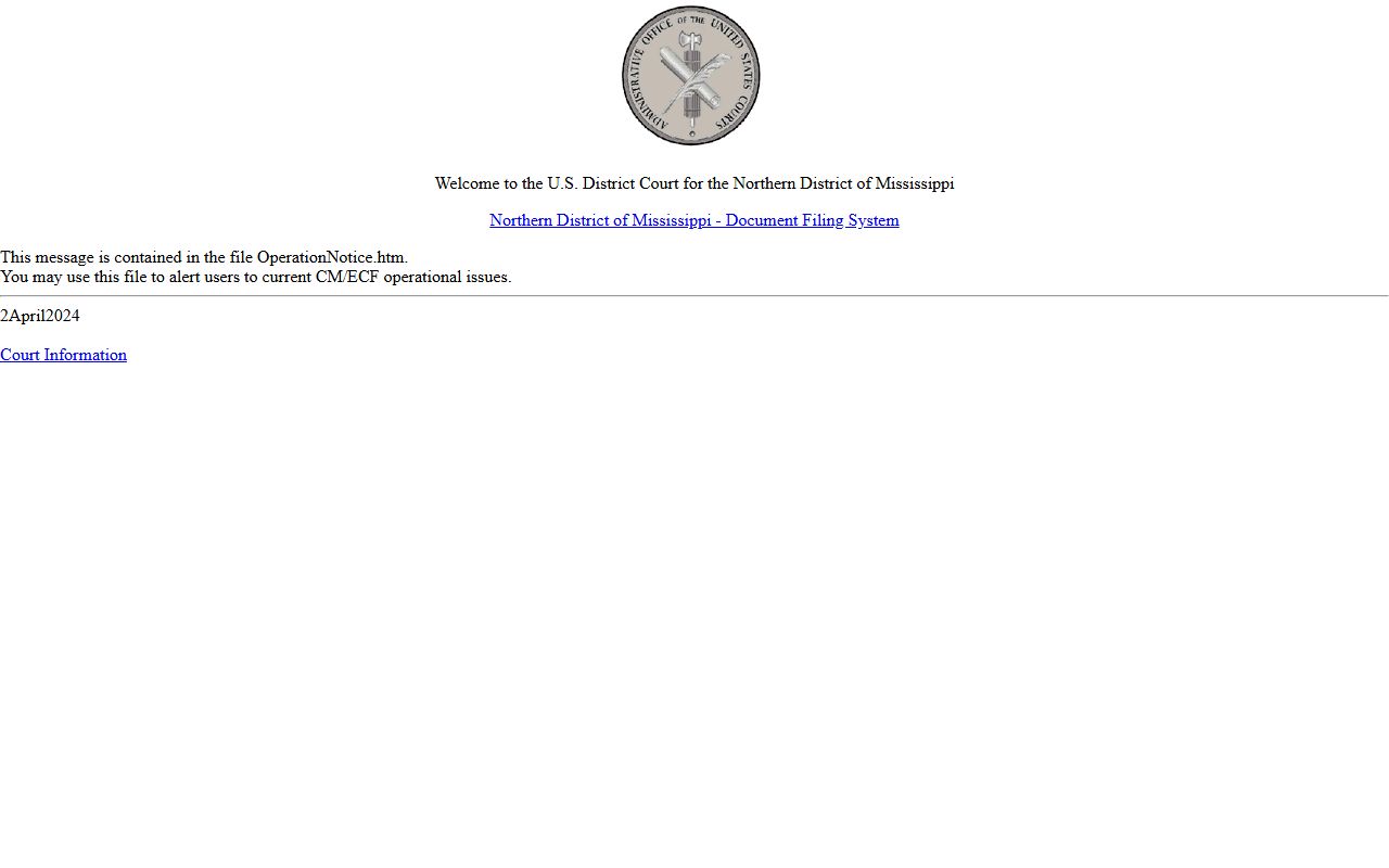 CM/ECF login screen for Marshall County federal court case records