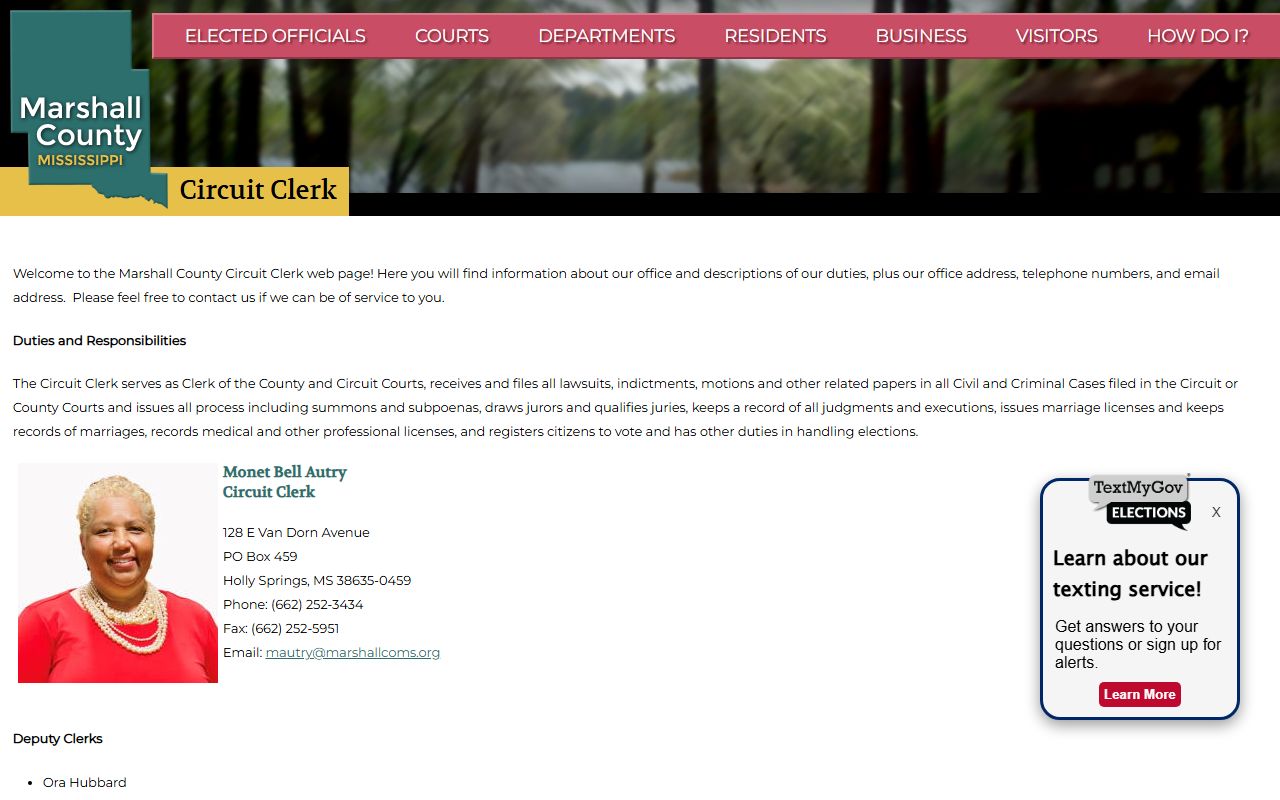 Marshall County Circuit Clerk court records and marriage license page