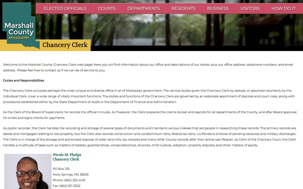 Marshall County Chancery Clerk court records and recording duties page